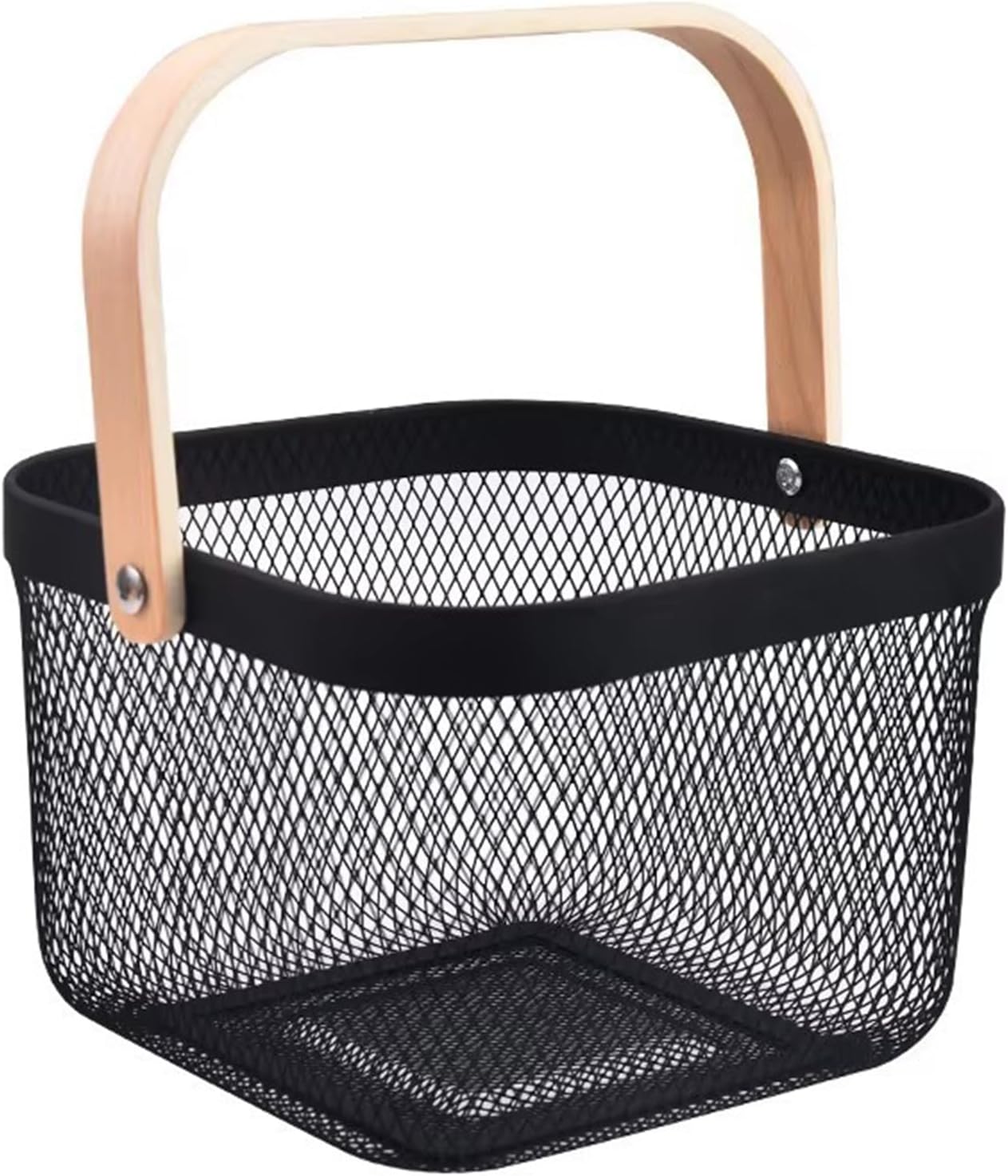 AJIODA Metal Mesh Wire Basket with Wooden Handle